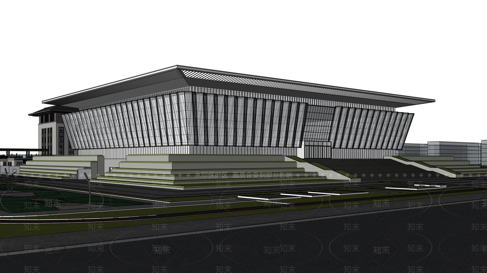 现代展览馆建筑SU模型下载【ID:1203817858】