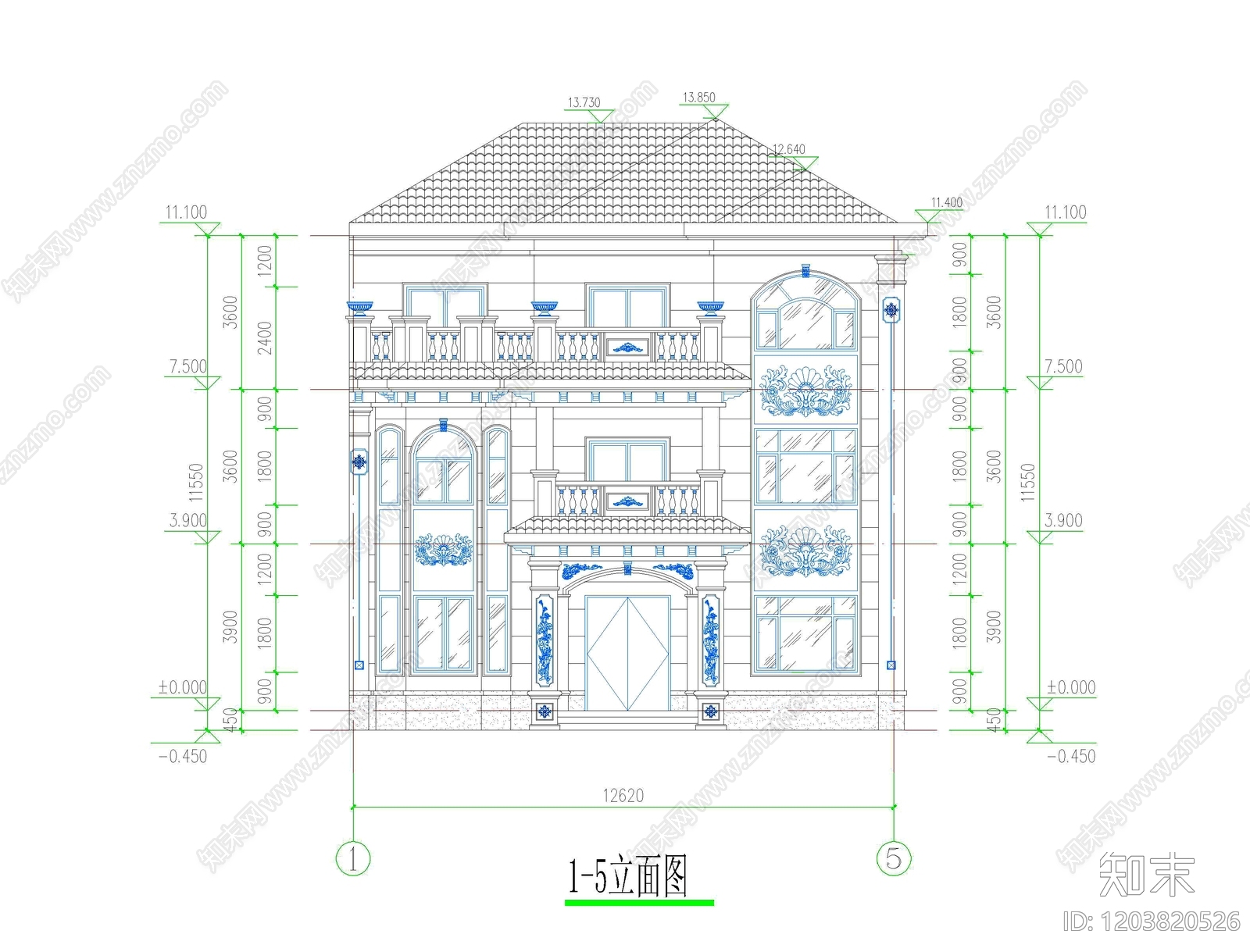 现代中式别墅建筑施工图下载【ID:1203820526】