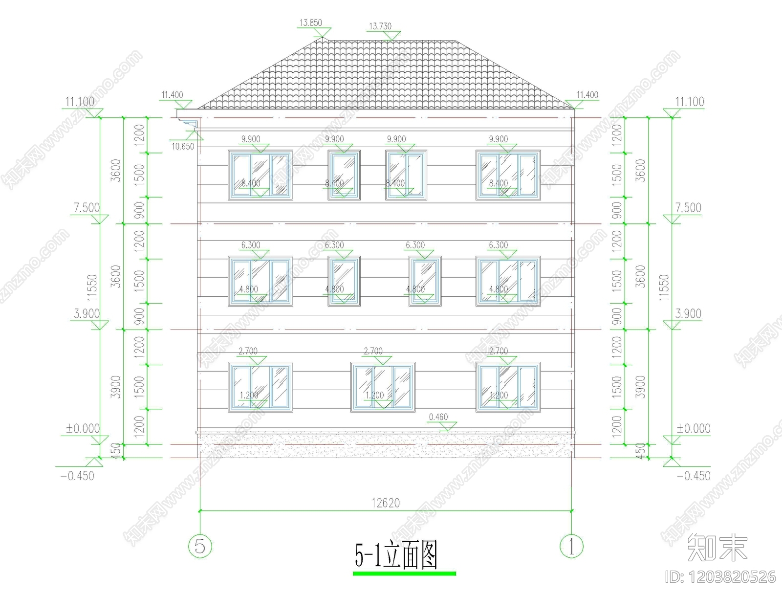 现代中式别墅建筑cad施工图下载【ID:1203820526】