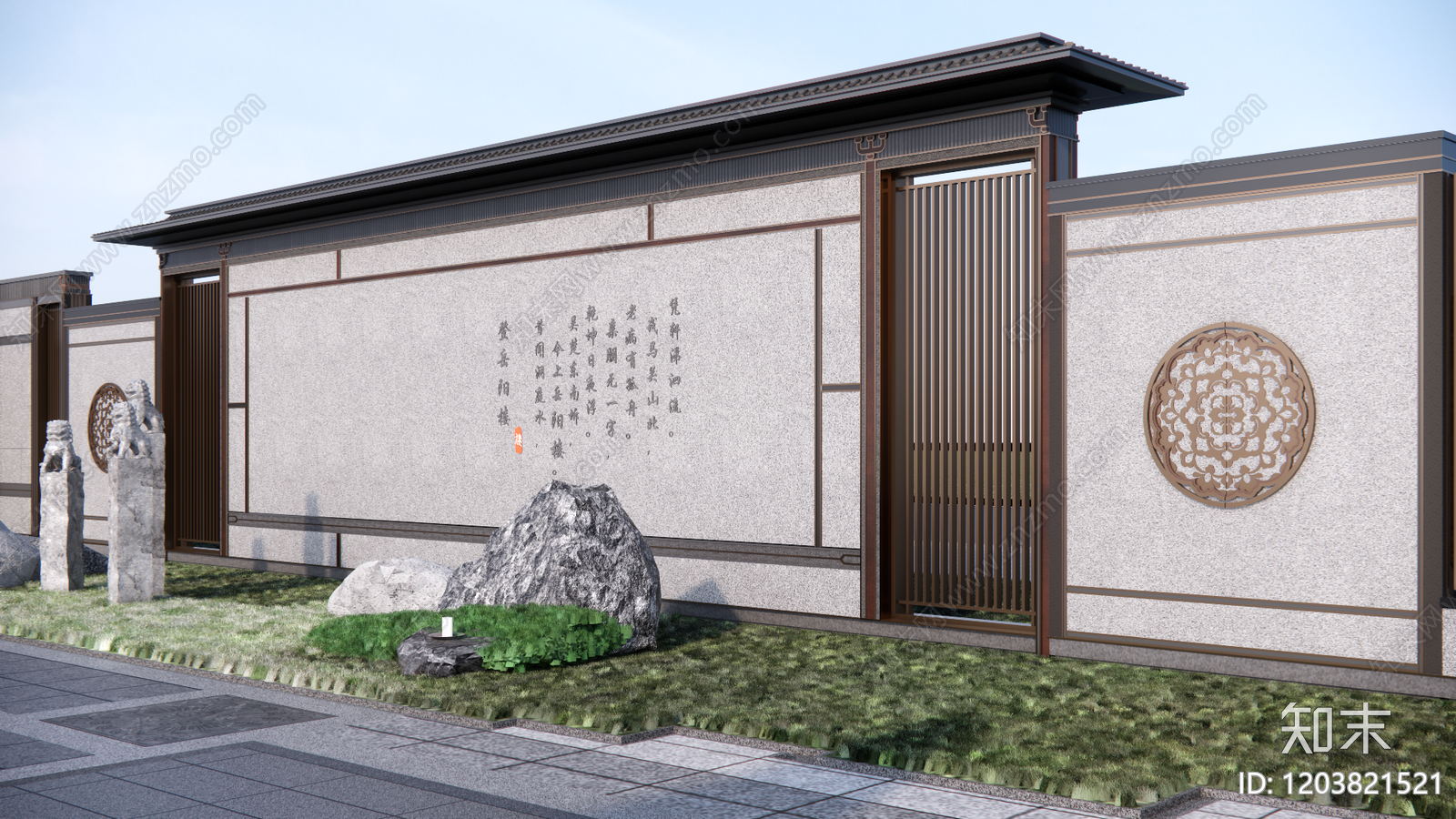 新中式中式景墙施工图下载【ID:1203821521】