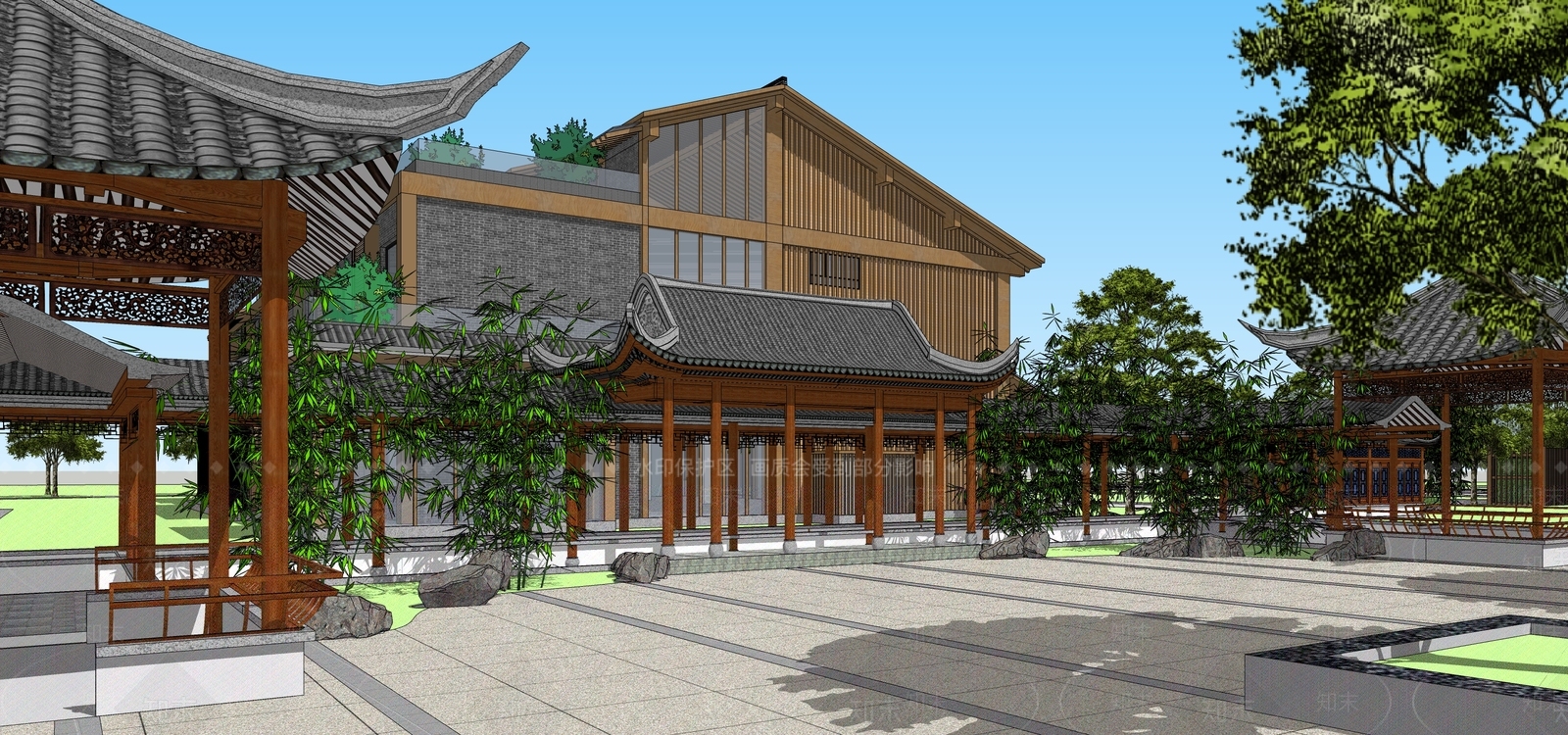 新中式办公楼SU模型下载【ID:1203823069】