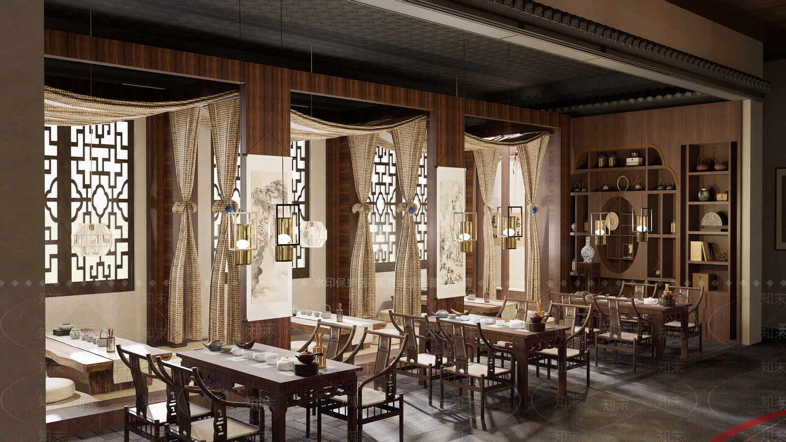 新中式茶餐厅SU模型下载【ID:1203937377】