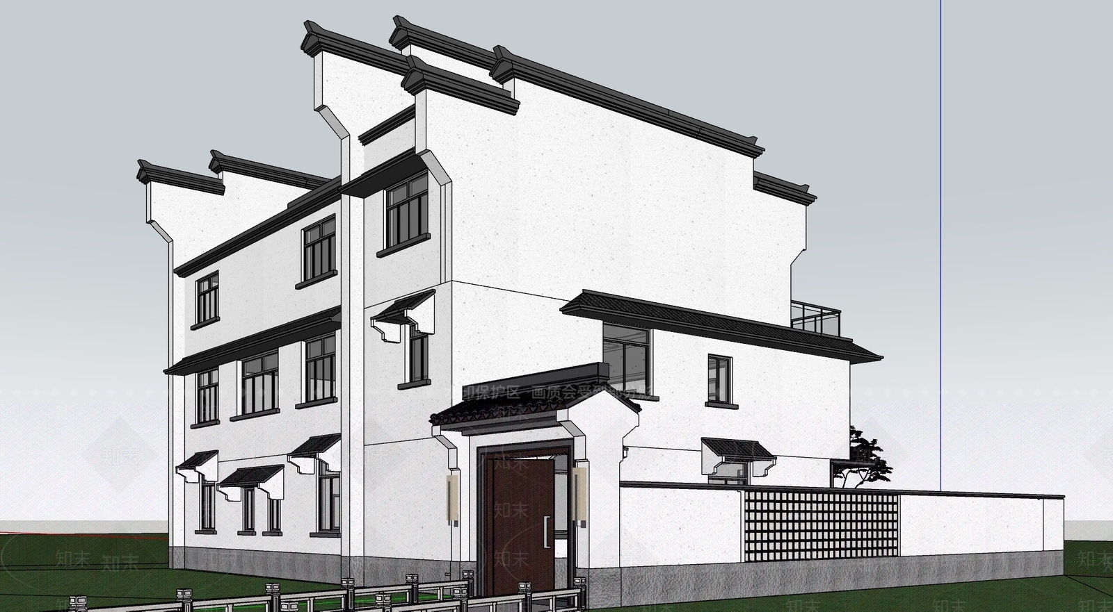 现代新中式别墅SU模型下载【ID:1203826127】