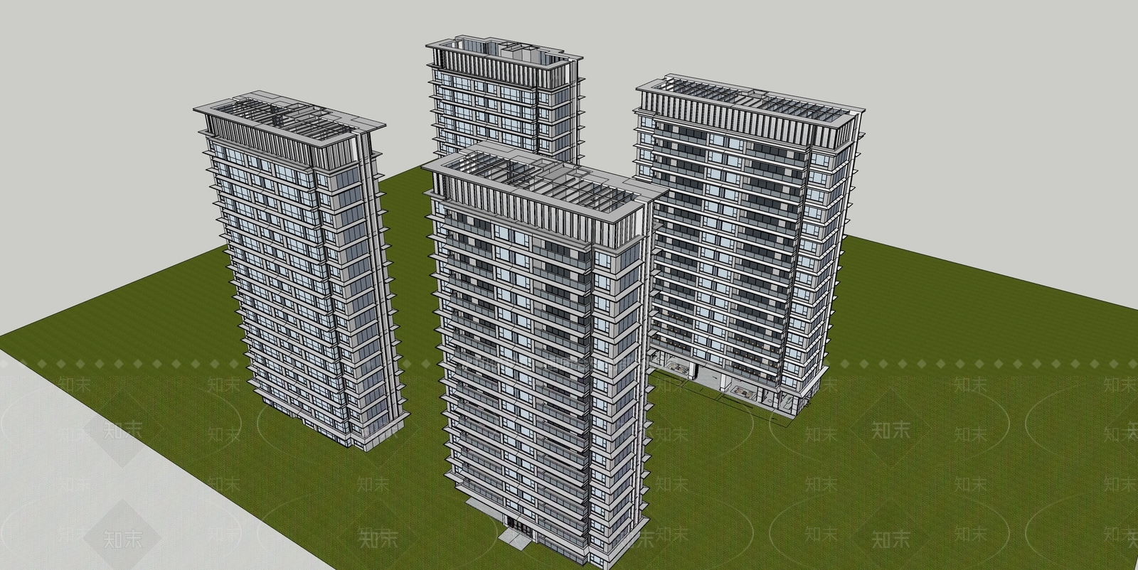 简约现代高层住宅SU模型下载【ID:1203827232】