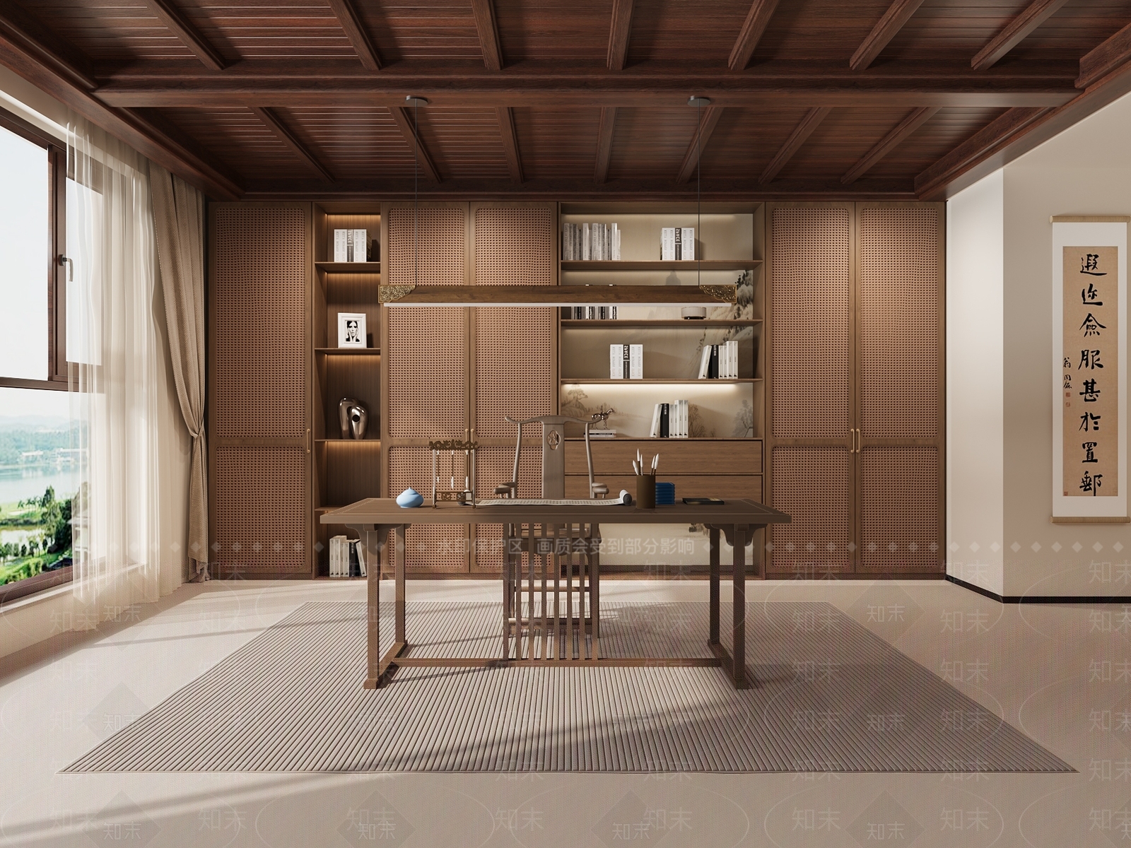 新中式侘寂书房3D模型下载【ID:1203833708】