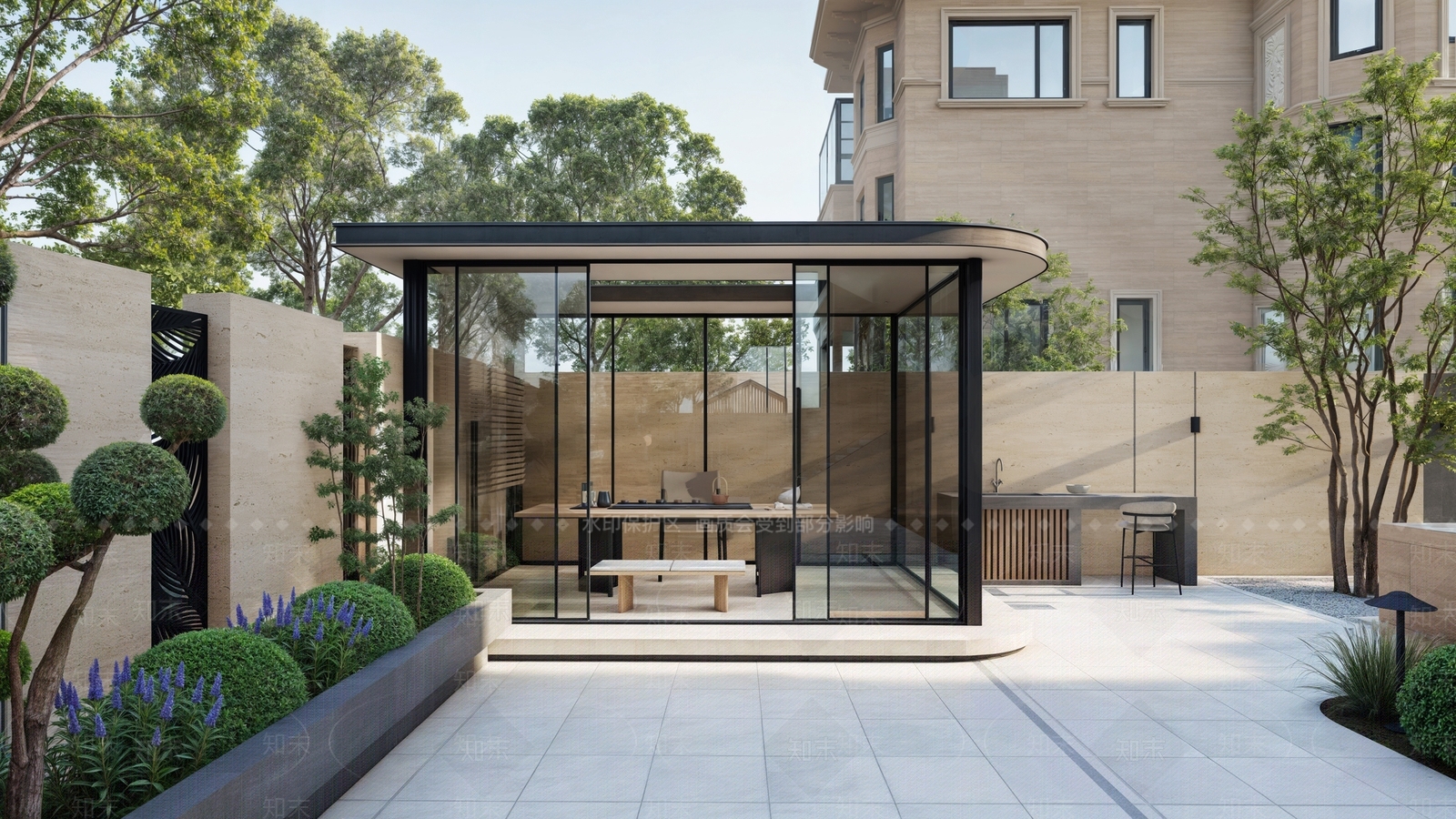 现代极简别墅庭院SU模型下载【ID:1203835418】
