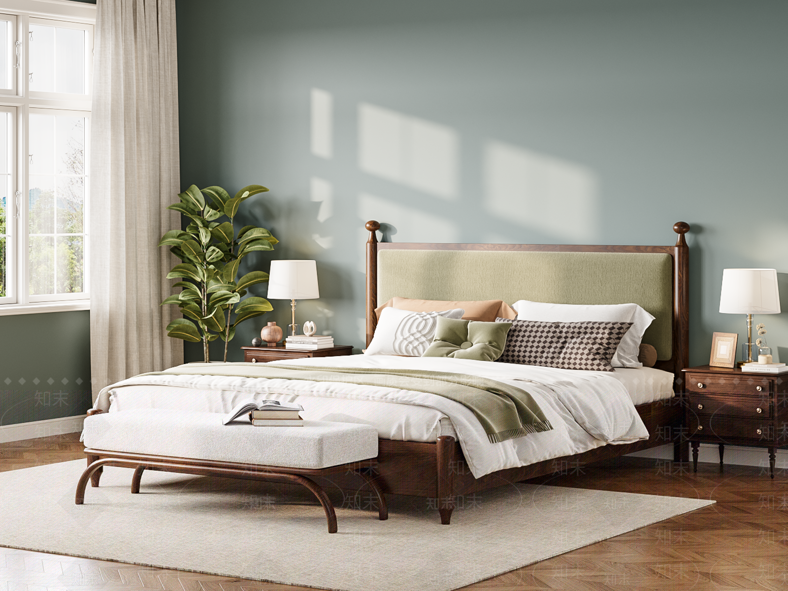 复古美式家居卧室3D模型下载【ID:1203835703】