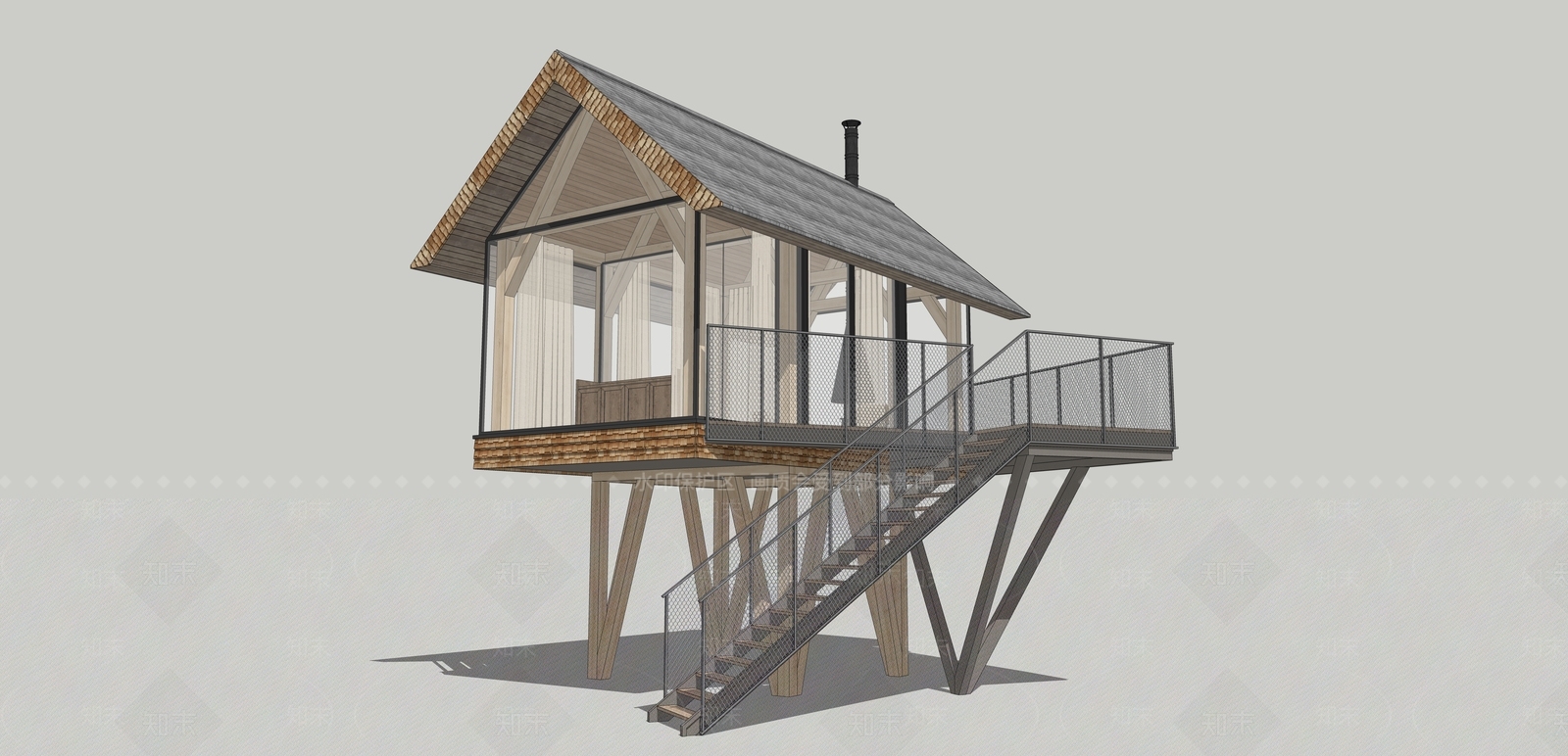 新中式树屋SU模型下载【ID:1203836660】