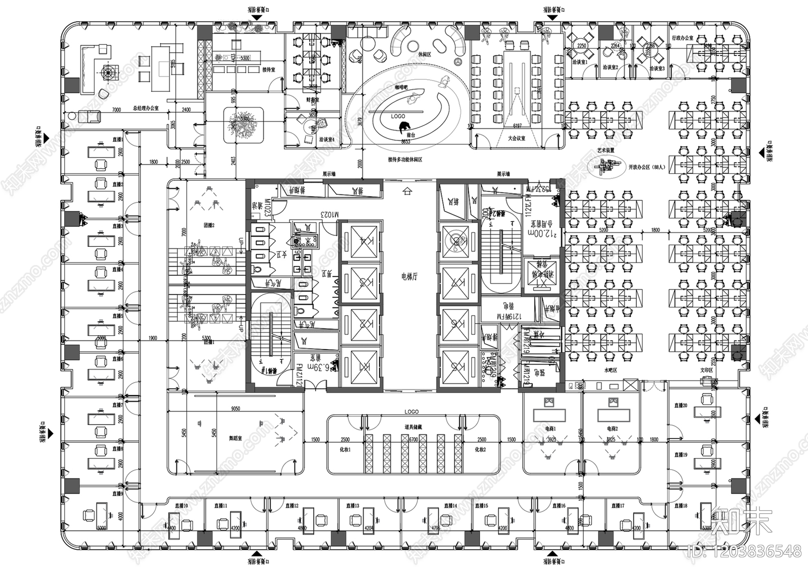 现代中式直播间cad施工图下载【ID:1203836548】
