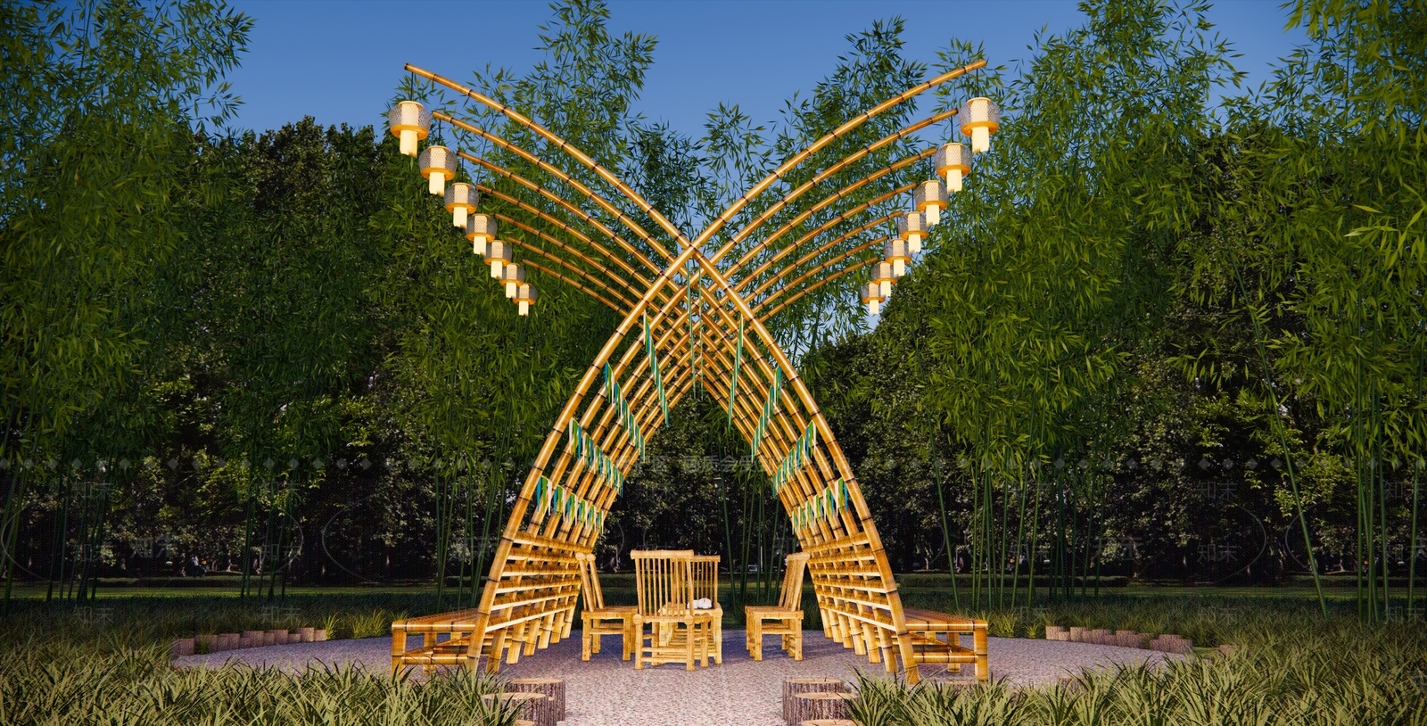 现代廊架SU模型下载【ID:1203838900】