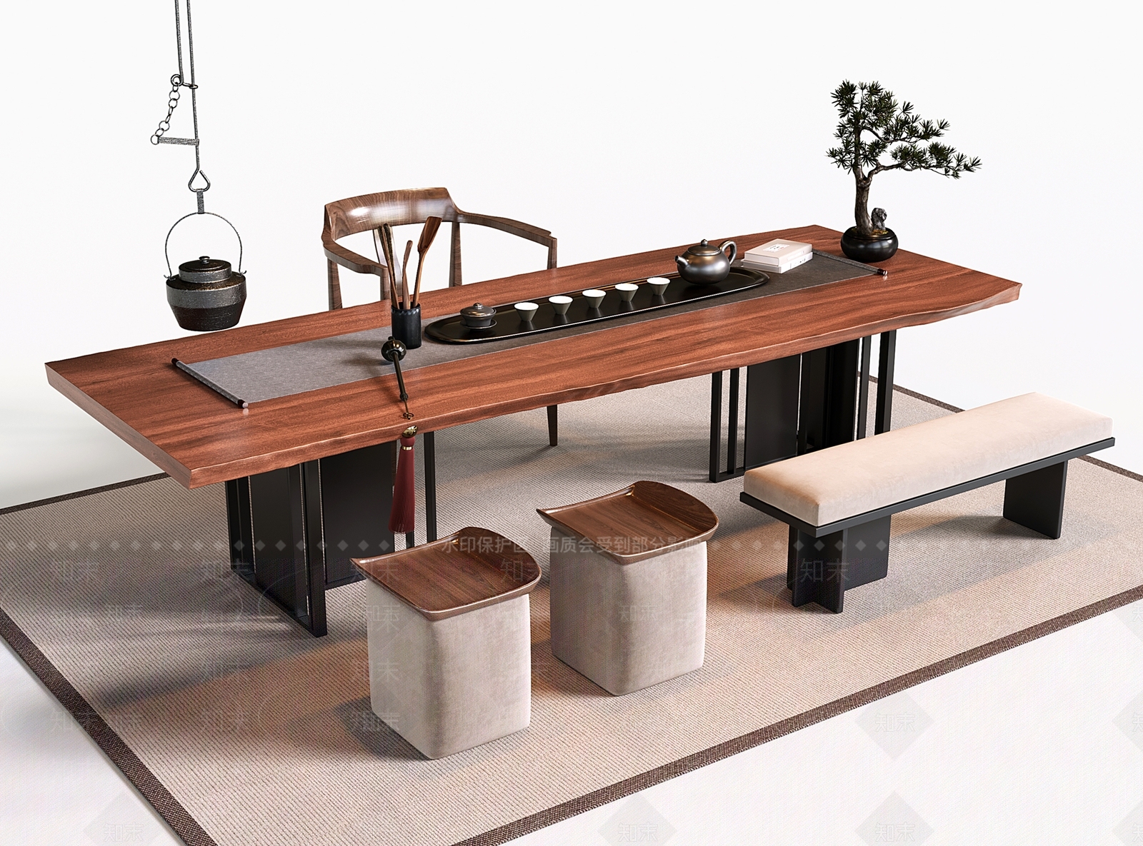 新中式中式茶桌椅3D模型下载【ID:1203843175】