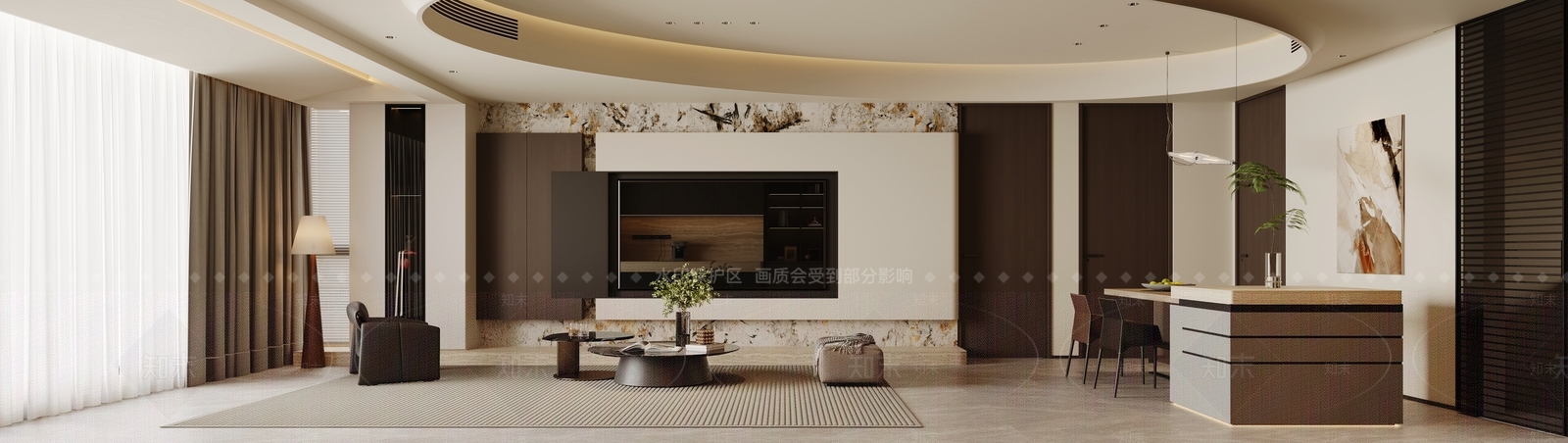 现代意式大平层客餐厅3D模型下载【ID:1203852841】