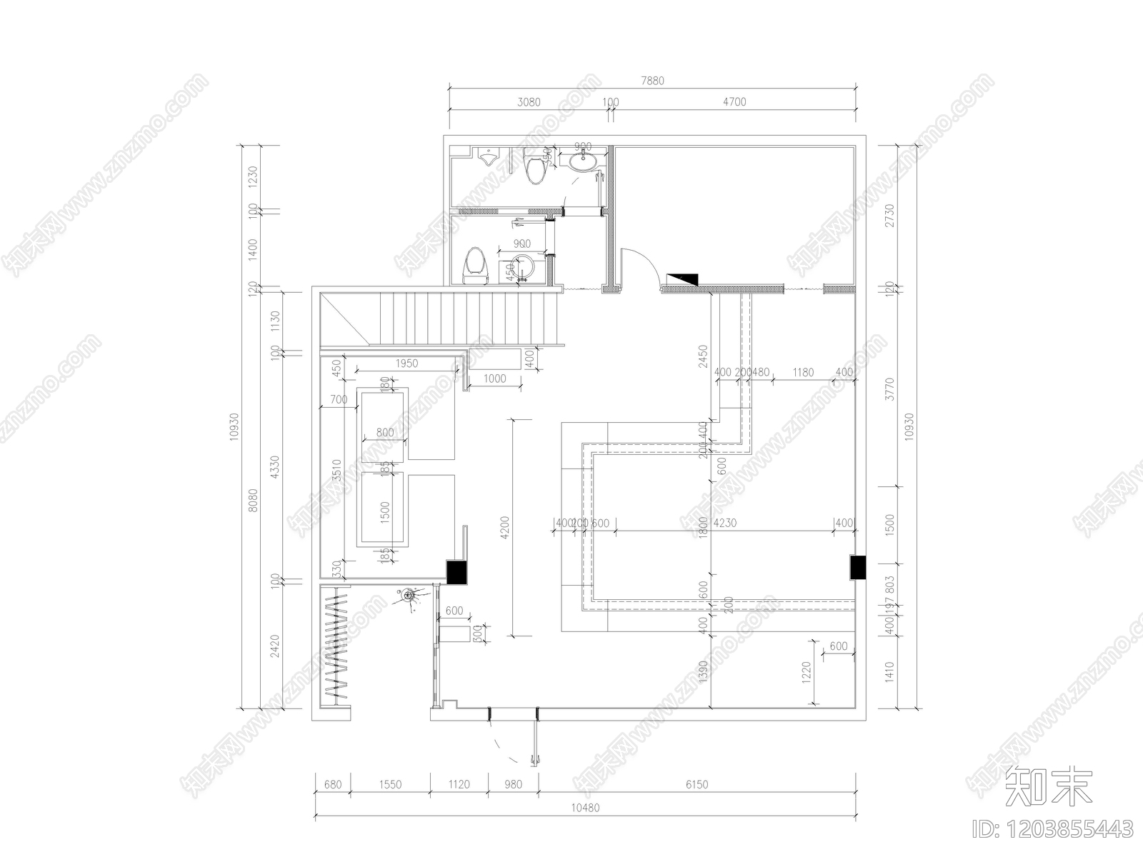 现代自助餐厅cad施工图下载【ID:1203855443】