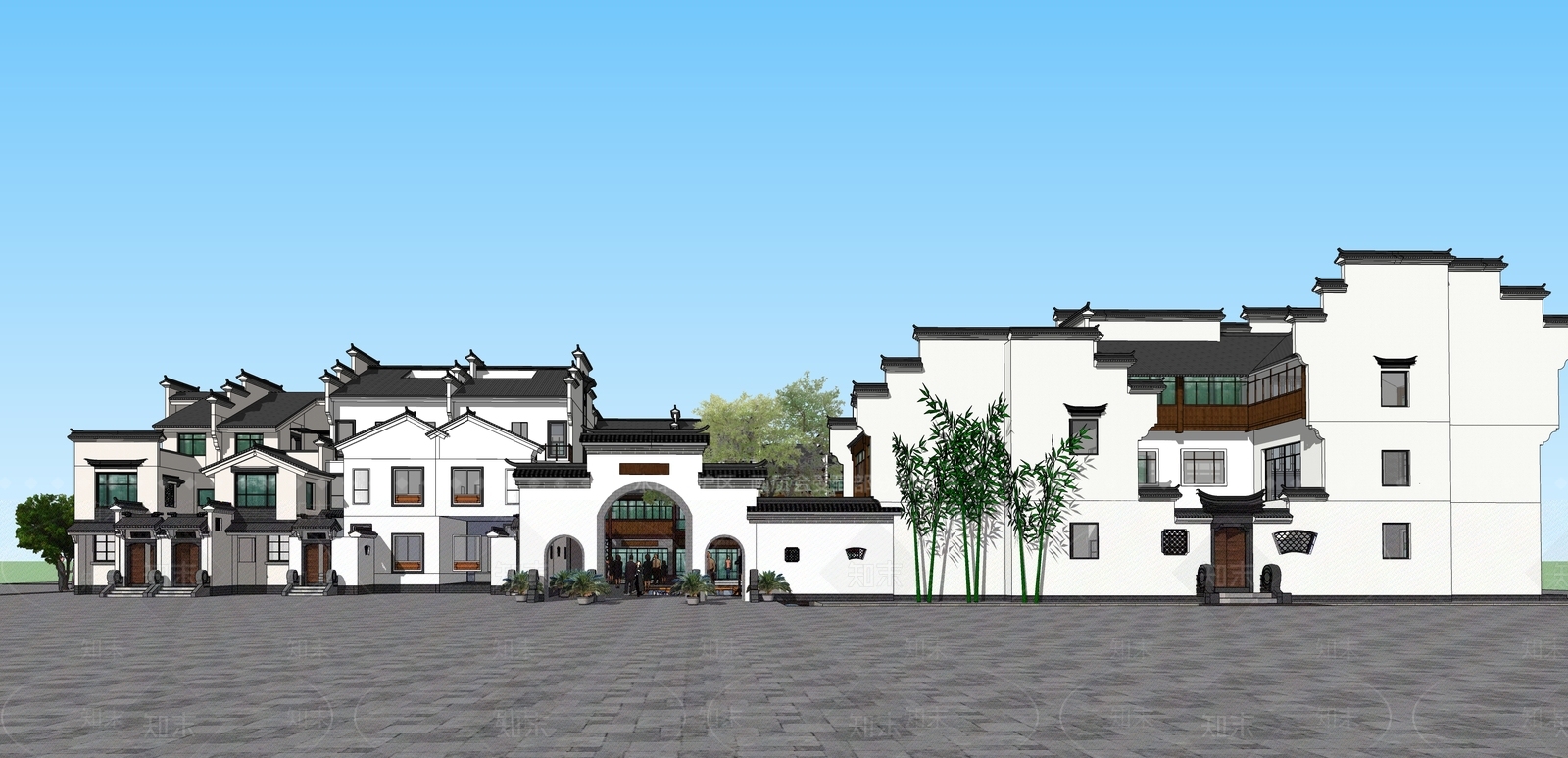 现代新中式四合院SU模型下载【ID:1203859601】