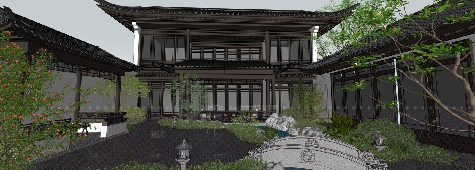 新中式四合院SU模型下载【ID:1203865002】