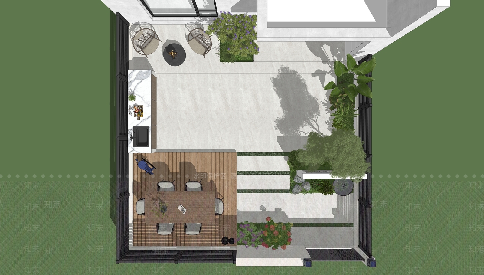 现代屋顶花园SU模型草图