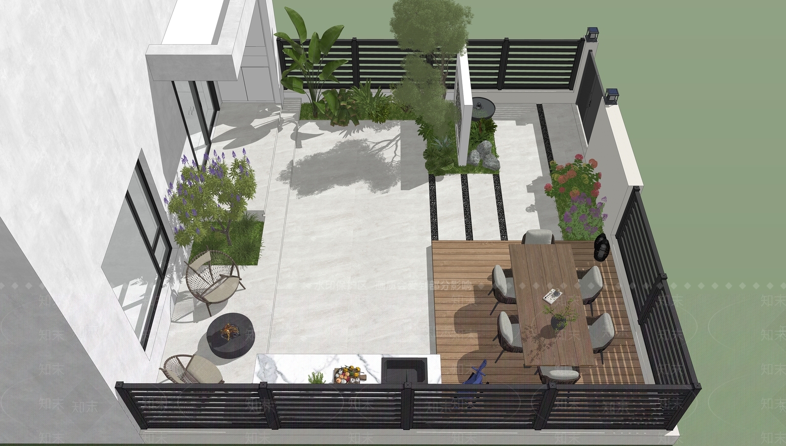 现代法式别墅庭院SU模型下载【ID:1203991063】