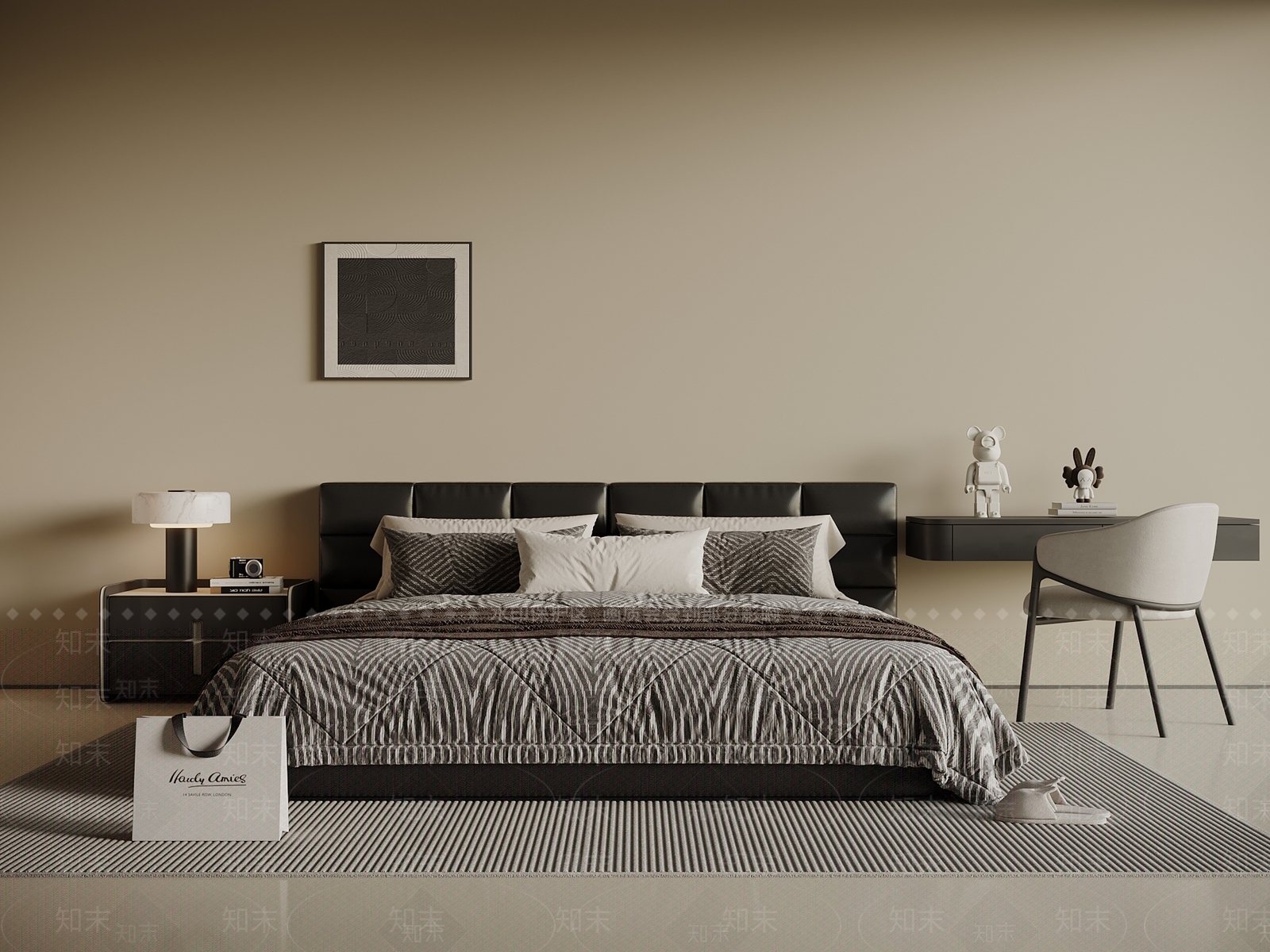 现代意式双人床SU模型下载【ID:1203874820】