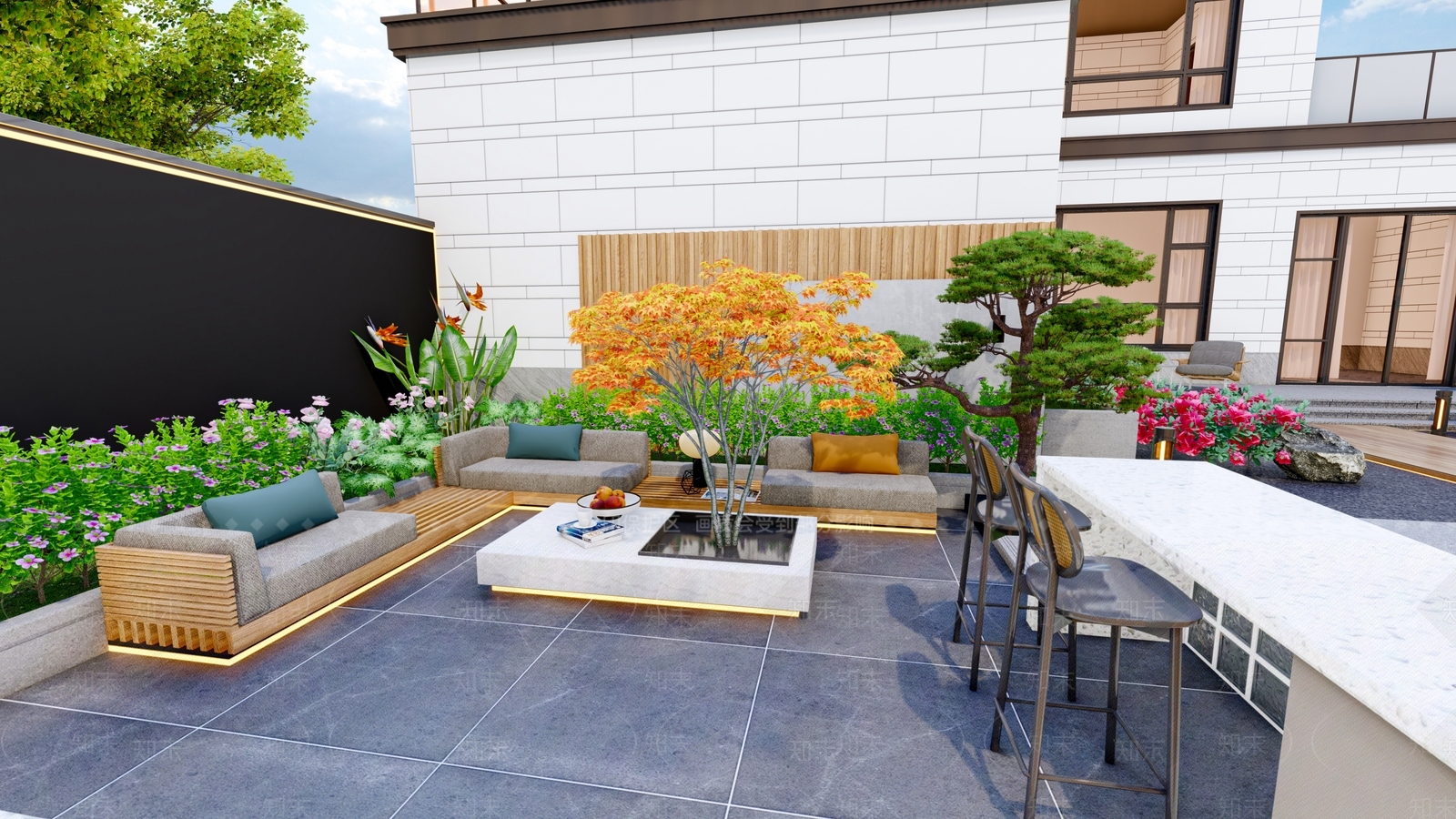 新中式别墅庭院SU模型下载【ID:1203875818】