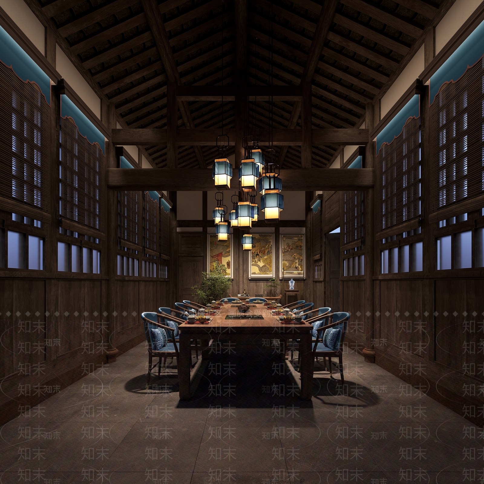 中式新中式中餐厅3D模型下载【ID:1203877379】
