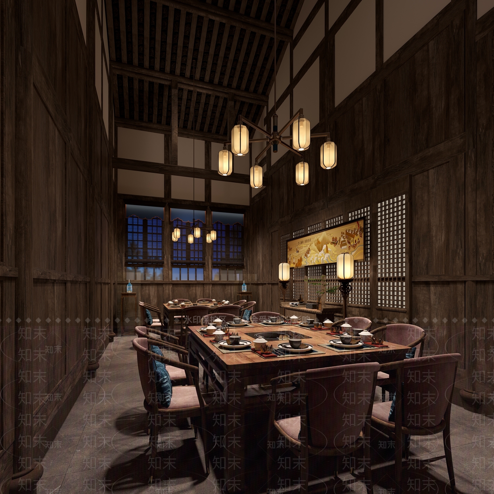 中式新中式中餐厅3D模型下载【ID:1203877479】
