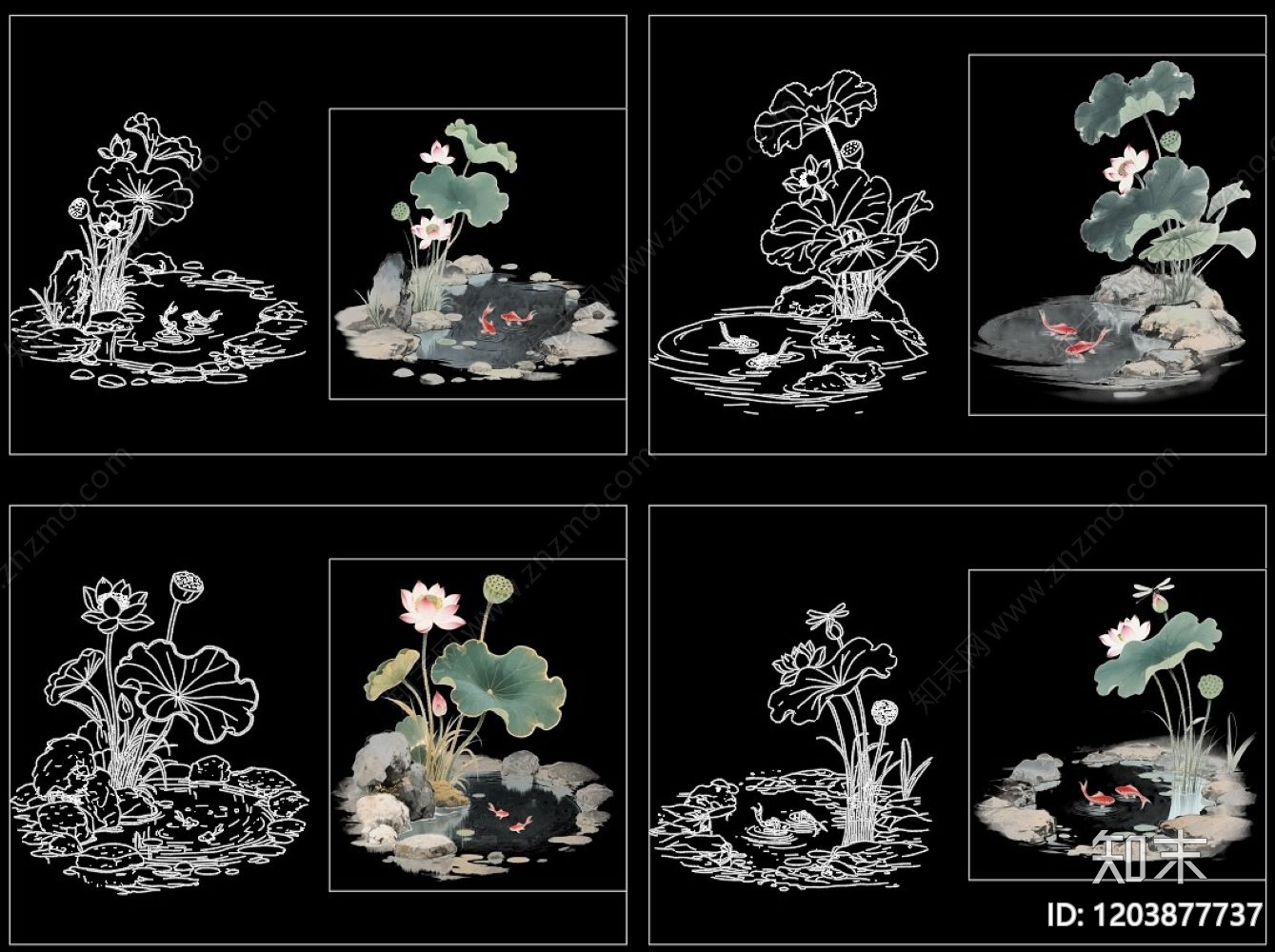 新中式假山水景图库cad施工图下载【ID:1203877737】