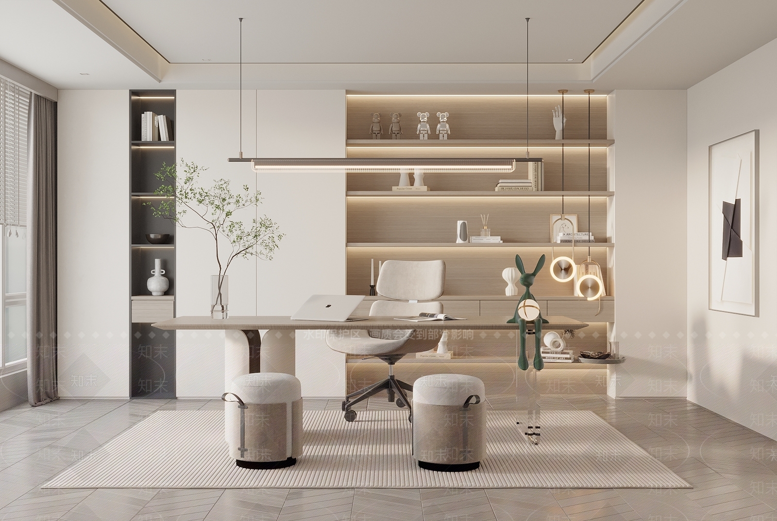 现代奶油书房3D模型下载【ID:1203879973】_知末3d模型网