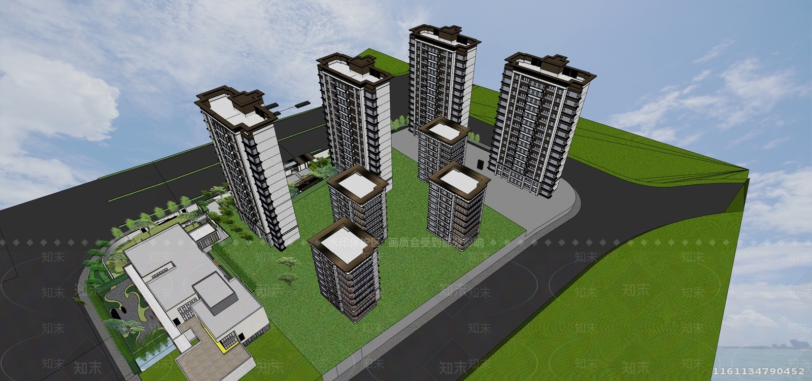 现代新中式高层住宅SU模型下载【ID:1203881351】