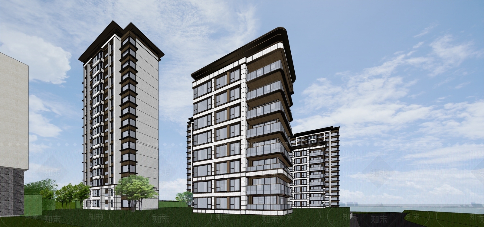现代新中式高层住宅SU模型下载【ID:1203881351】