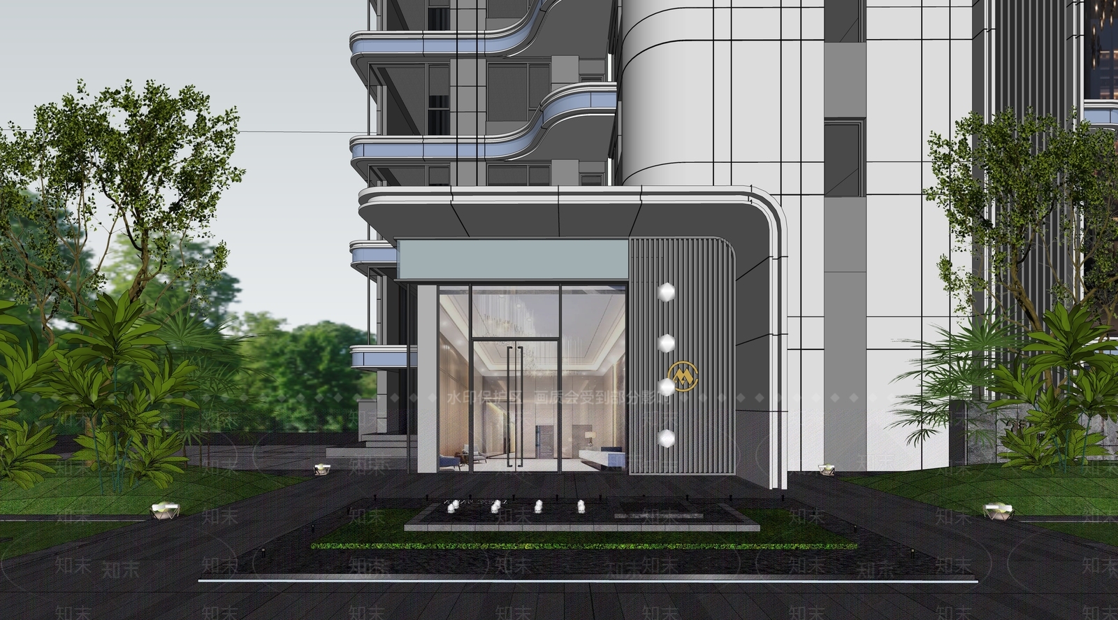 现代小区建筑SU模型下载【ID:1203883975】