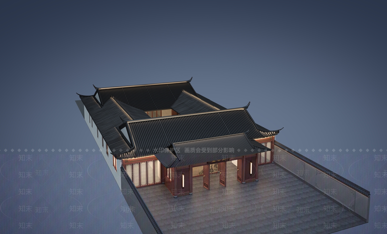 新中式别墅外观3D模型下载【ID:1203885537】