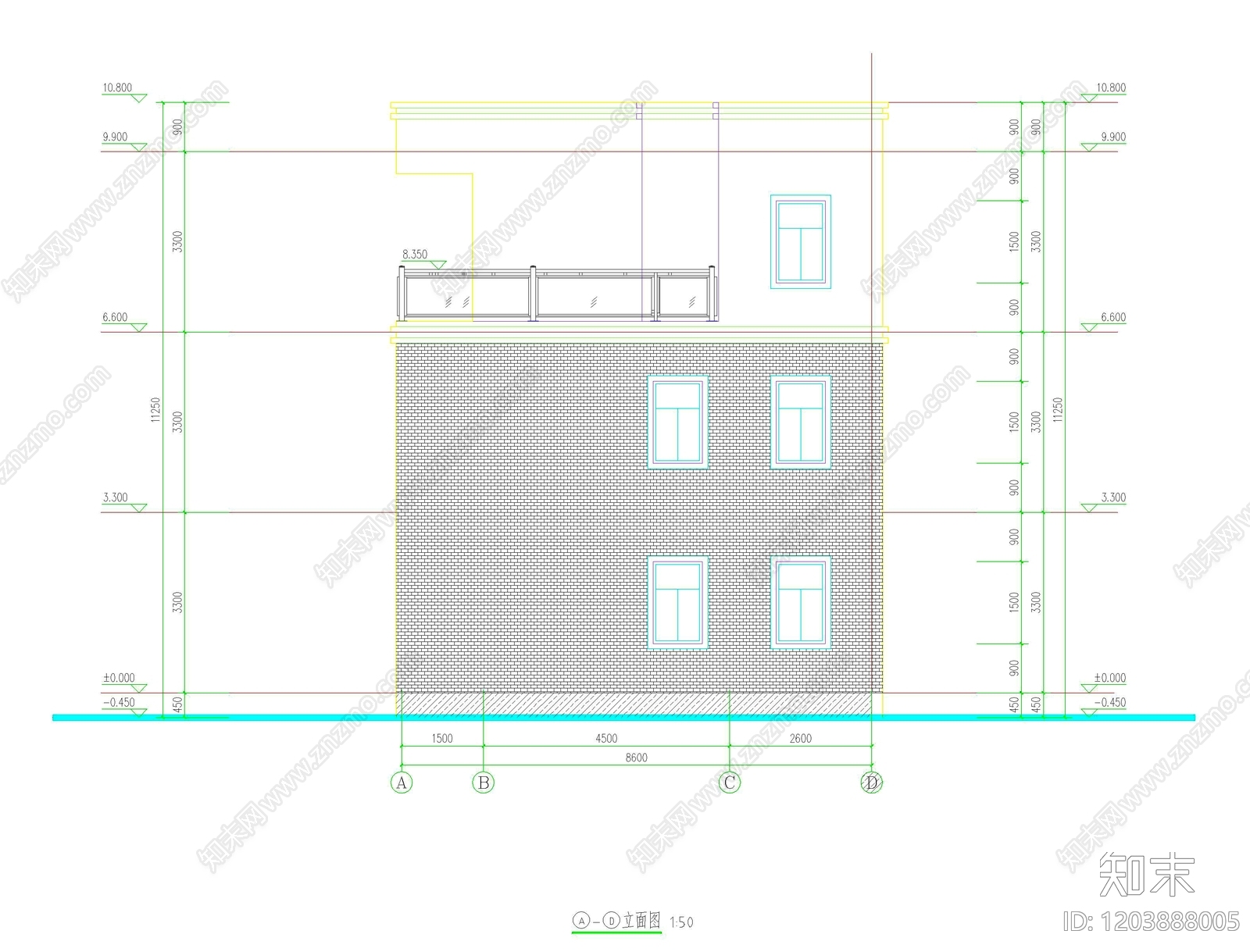 现代中式别墅建筑cad施工图下载【ID:1203888005】
