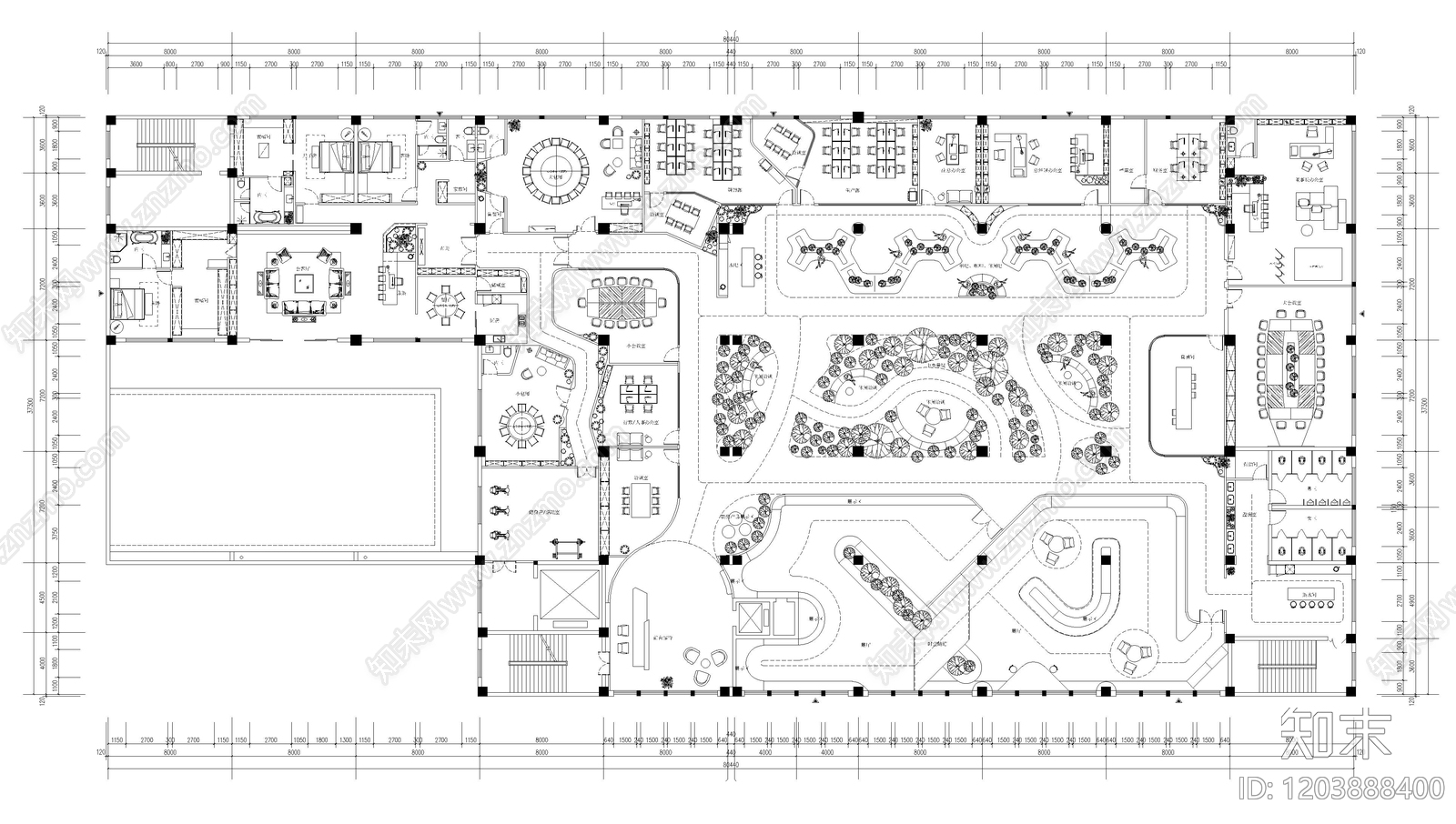 现代开放办公室cad施工图下载【ID:1203888400】