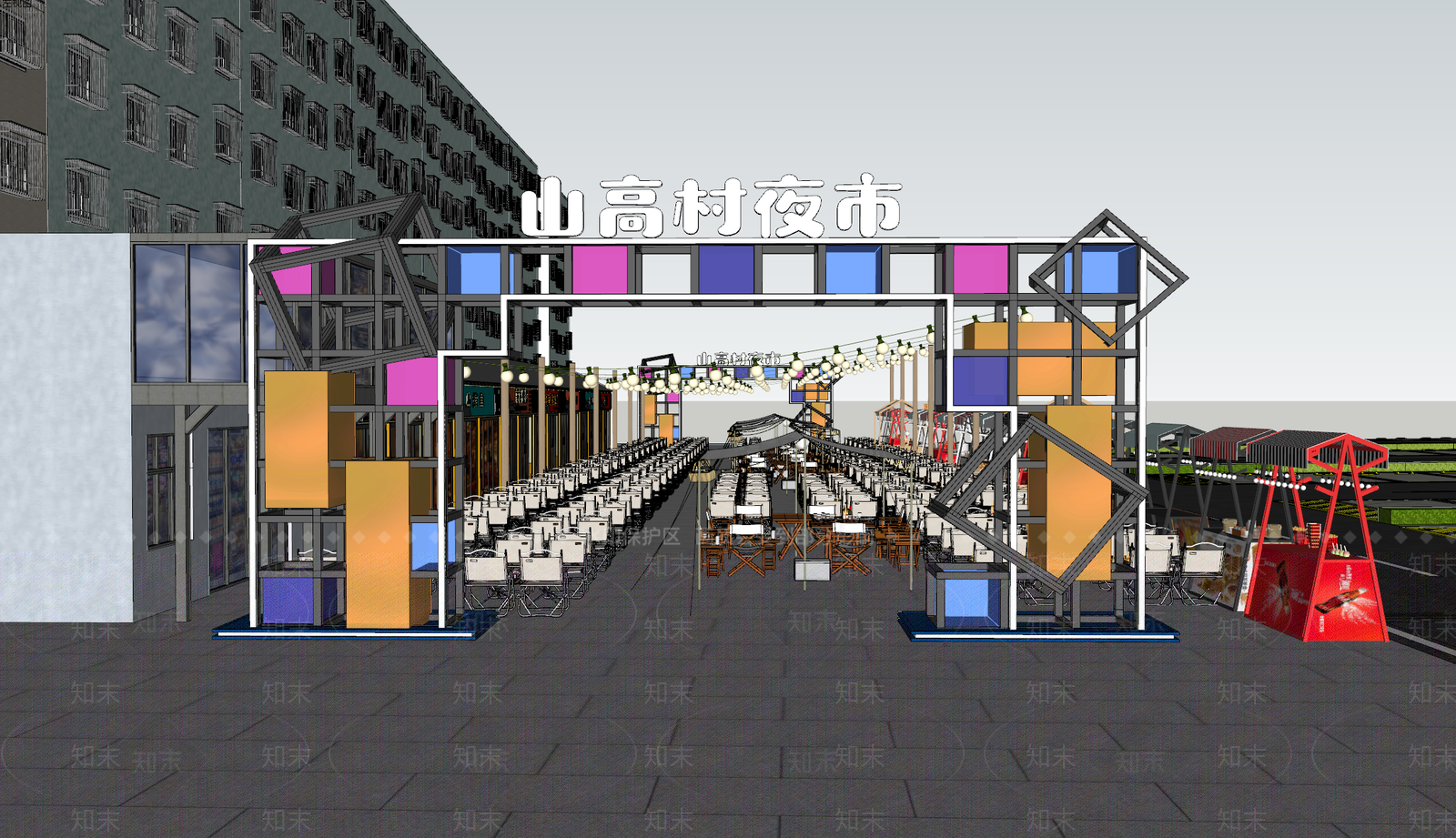 现代商业综合体景观SU模型下载【ID:1203893529】