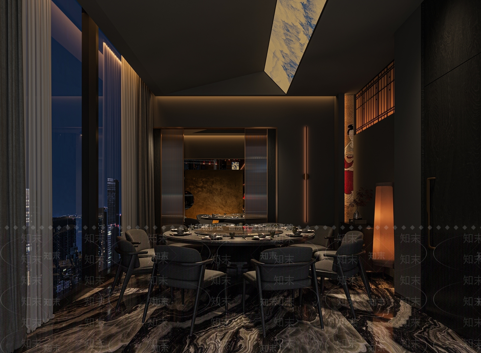 新中式中式中餐厅3D模型下载【ID:1203899815】