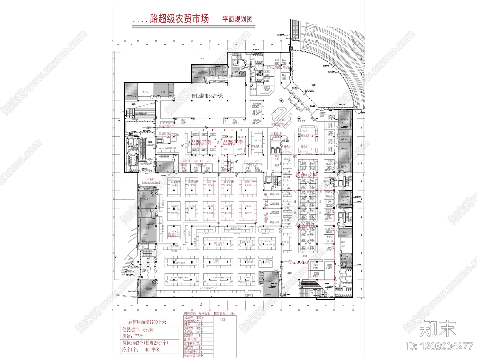 55套农贸市场菜市场批发市场CAD施工图cad施工图下载【ID:1203904277】