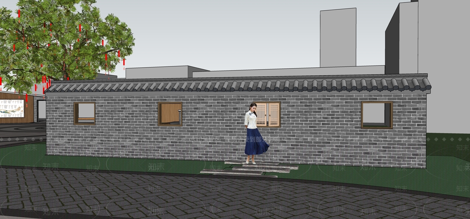 现代新中式景墙SU模型下载【ID:1203904961】