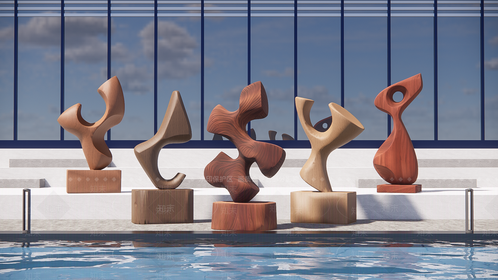 原木简约雕塑摆件SU模型下载【ID:1203907254】