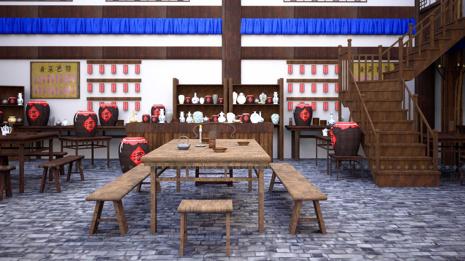 中式复古古建筑SU模型下载【ID:1203972772】