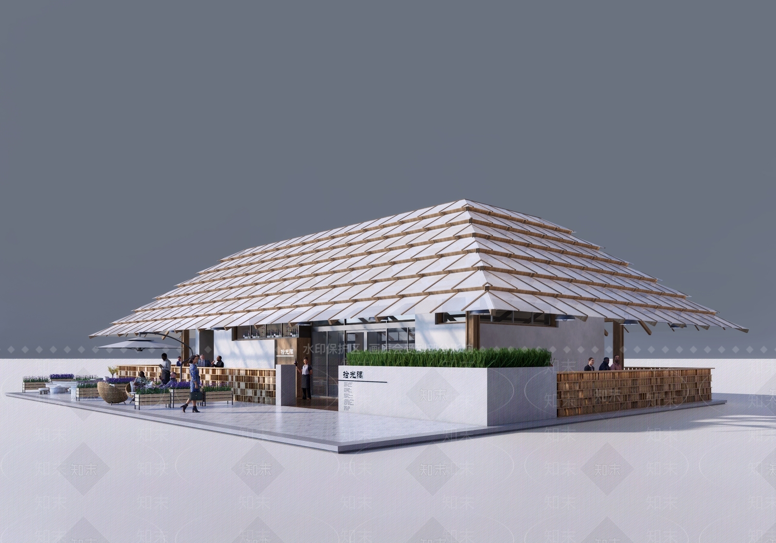 现代简约餐饮建筑SU模型下载【ID:1203954521】