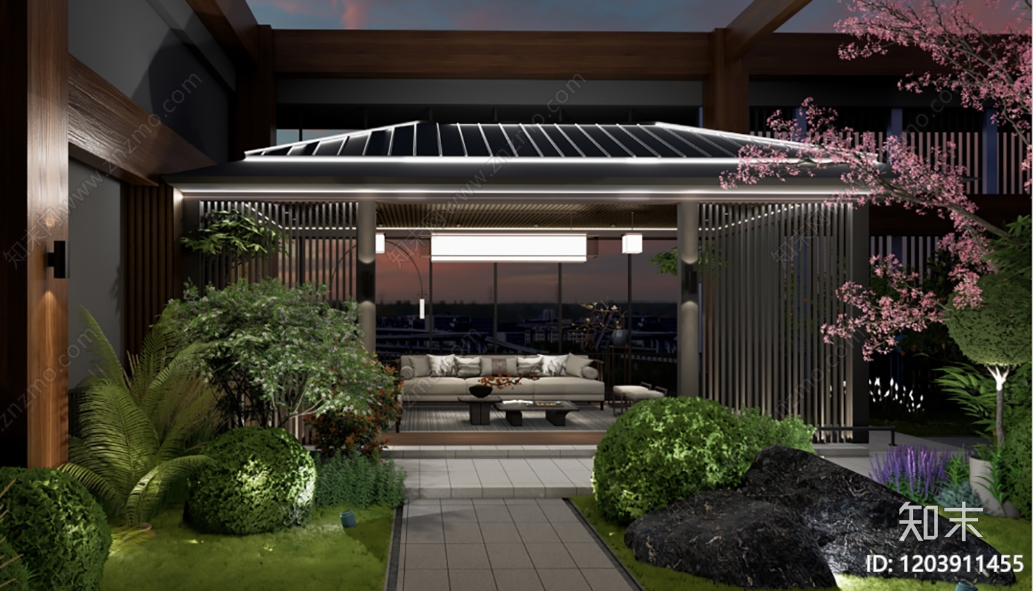 现代新中式屋顶花园施工图下载【ID:1203911455】