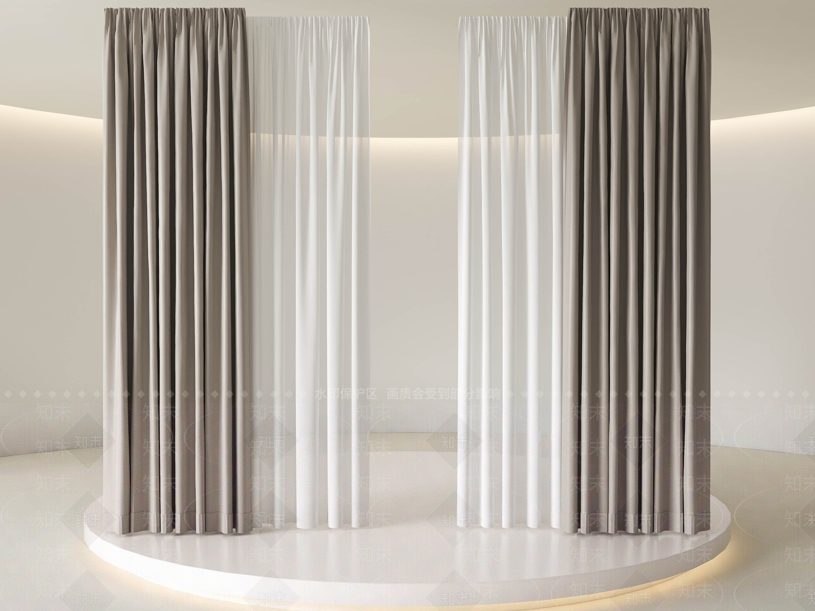 现代奶油通用窗帘3D模型下载【ID:1203911486】