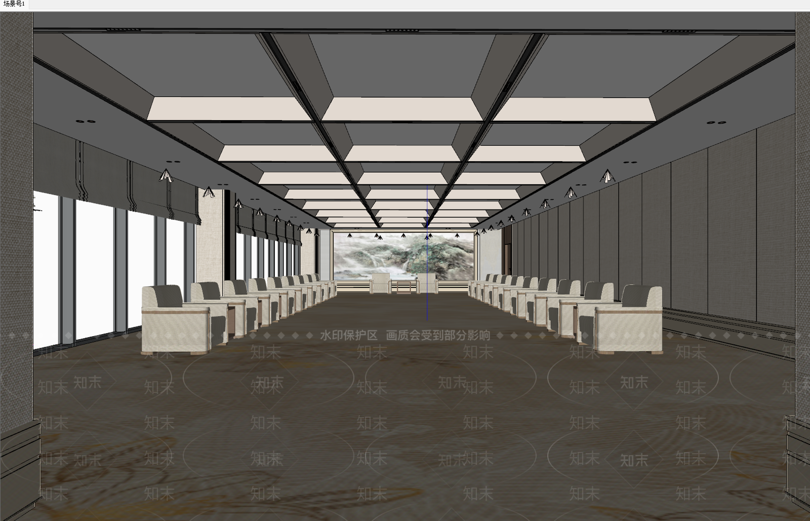 现代新中式会议室SU模型下载【ID:1203912988】