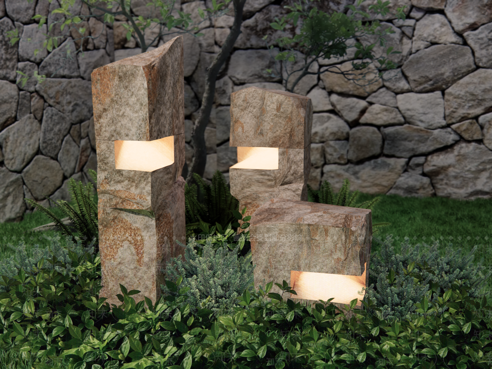 新中式禅意草坪灯SU模型下载【ID:1203916177】