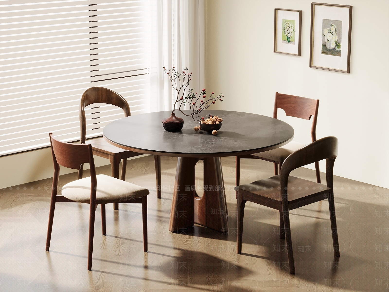 现代中古餐桌椅SU模型下载【ID:1203916322】