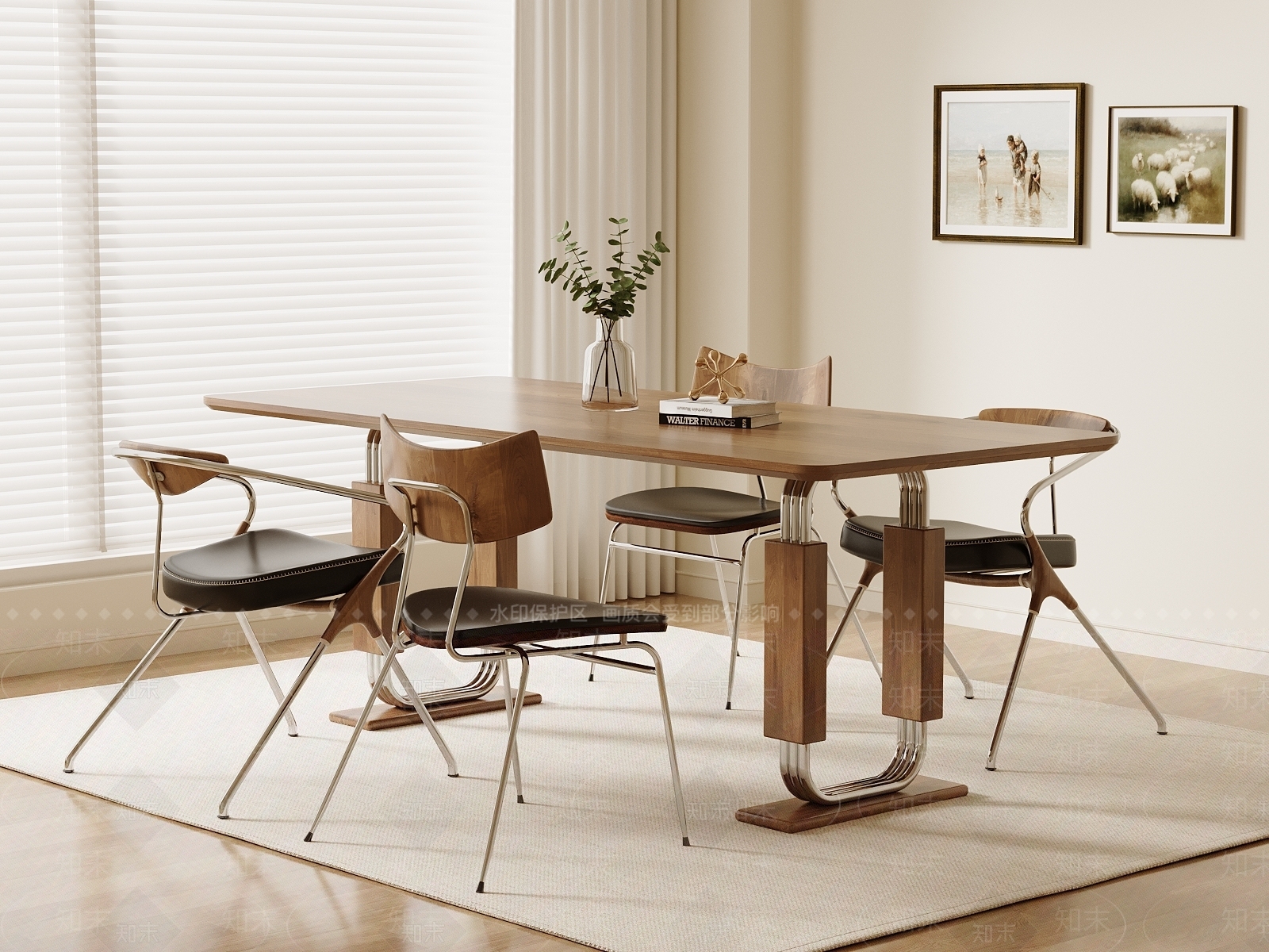 现代中古餐桌椅SU模型下载【ID:1203917715】