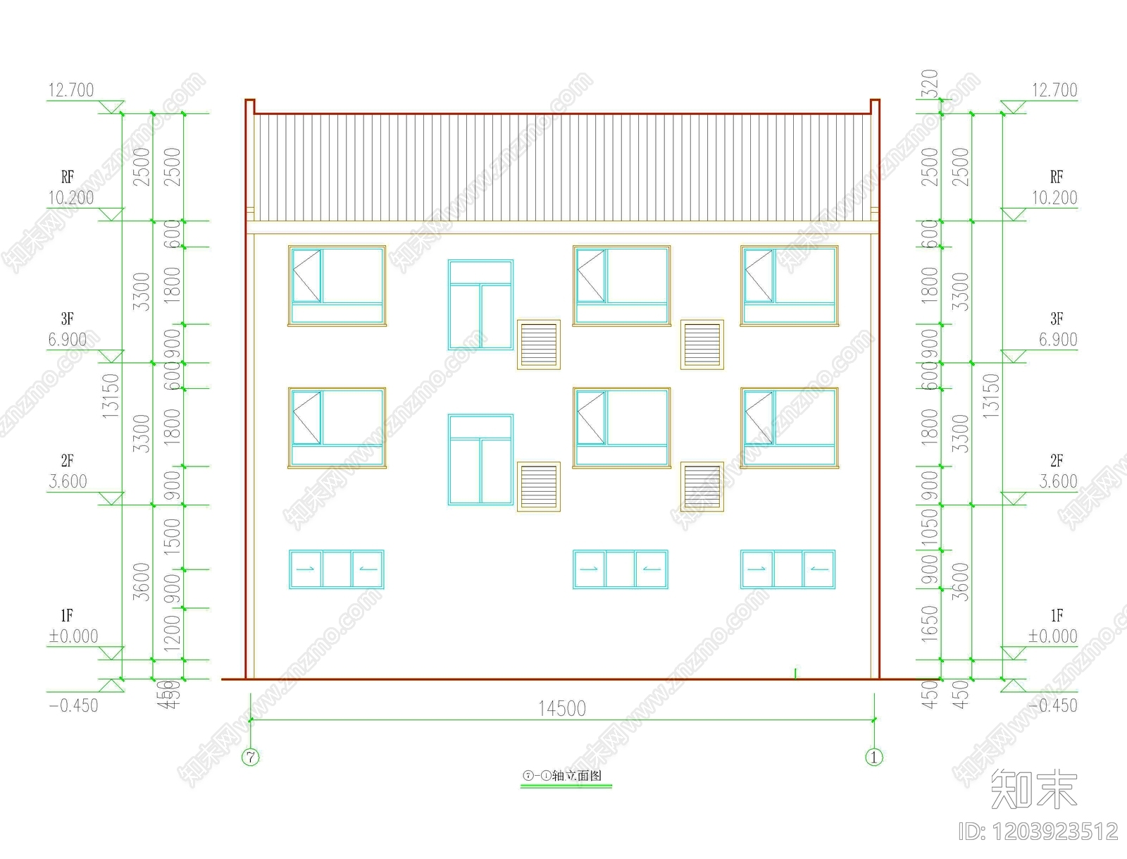 现代中式别墅建筑cad施工图下载【ID:1203923512】