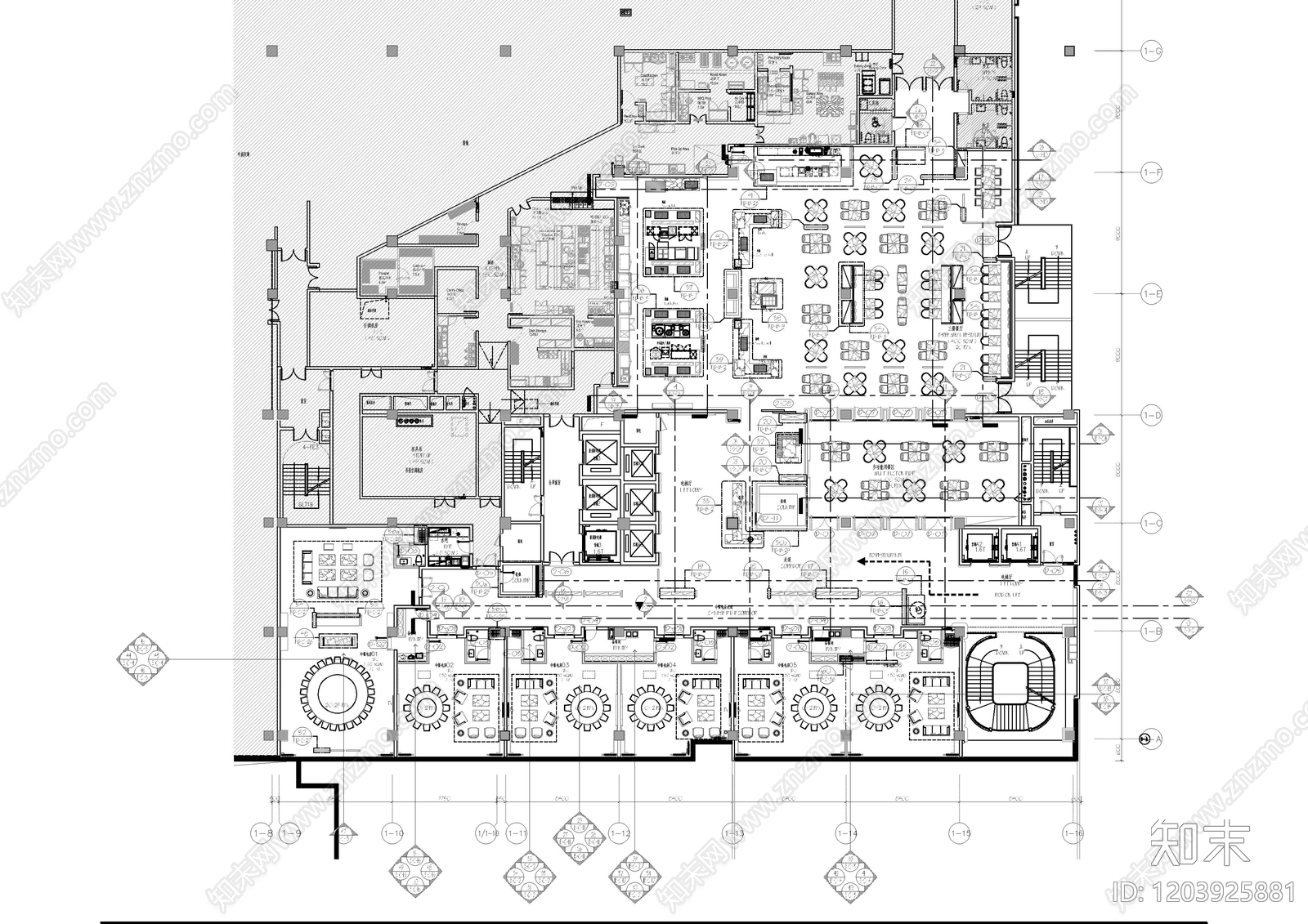现代自助餐厅cad施工图下载【ID:1203925881】