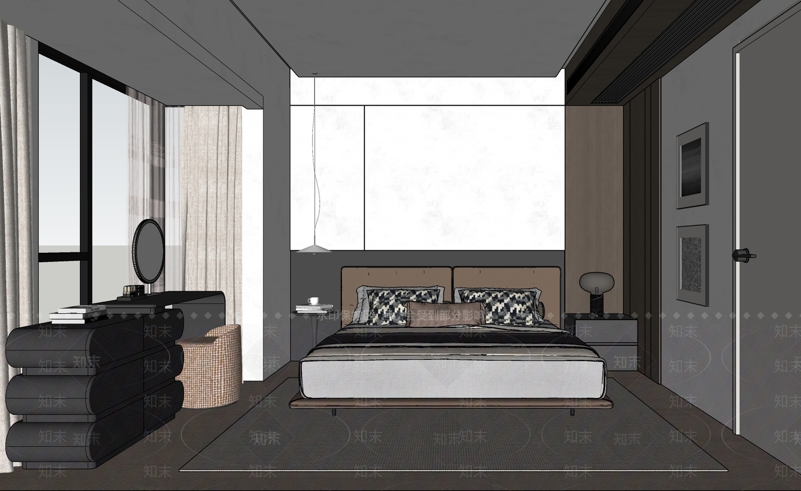 现代极简家居卧室SU模型下载【ID:1203928627】