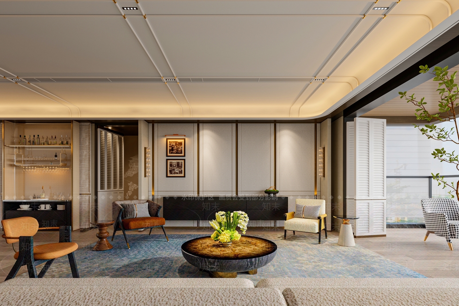 现代别墅客厅3D模型下载【ID:1203931862】